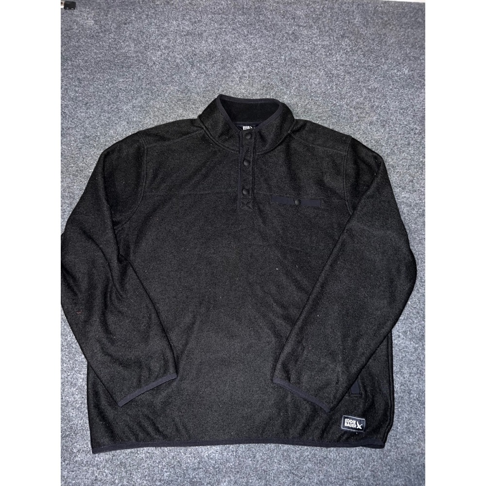 Eddie Bauer Mens XL Black Quarter Snap Fleece Pullover Sweater Jacket